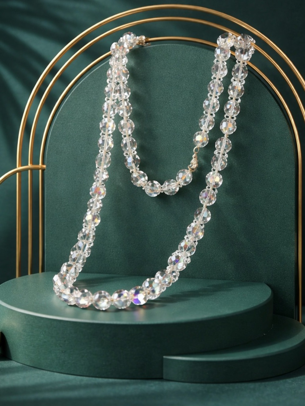 Vintage Aurora Borealis Rainbow Crystal Beaded Necklace 38”